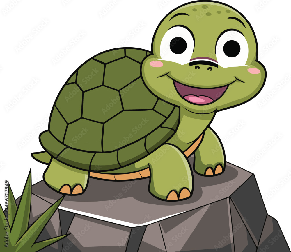 Fototapeta premium a cute cartoon turtle with a big smile.