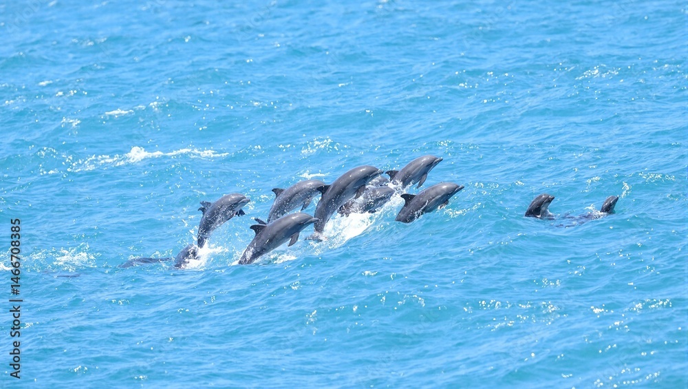 Fototapeta premium Dolphins leaping in ocean waves