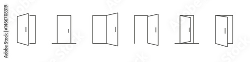 Door icon. Open door icon set. Entrance symbol. Door with handle line design.