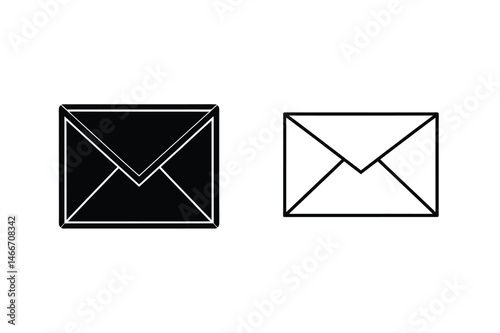 Two simple envelope icons black and white representing communication and correspondence