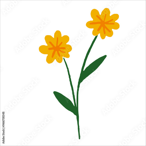 Hand-Drawn Flowers with Green Stems in Simple Art Style