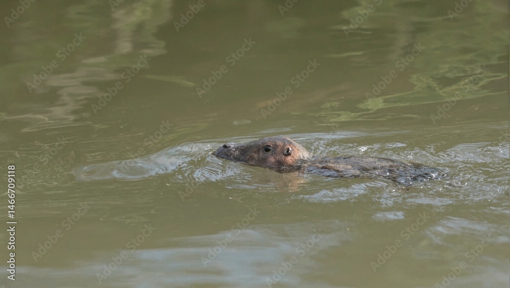 Fototapeta premium Platypus swimming in river