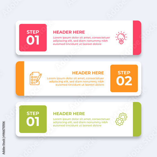 Threestep infographic with different icons.