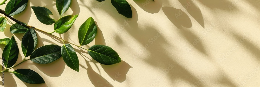 Fresh Green Leaves on a Neutral Beige Colored Background for Natural Scenes and Wilderness Environments Fresh Green Leaves on a Neutral Beige Colored Background for Natural Scenes and Wilderness Environments