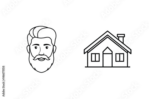 Illustrated icon of a bearded man and house representing homeowner or homeownership