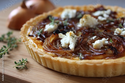 Caramelized onion tart with goat cheese --ar 3:2 --v 7 Job ID: 87364f6f-9ce8-4e67-bb1f-569a6a864a15
