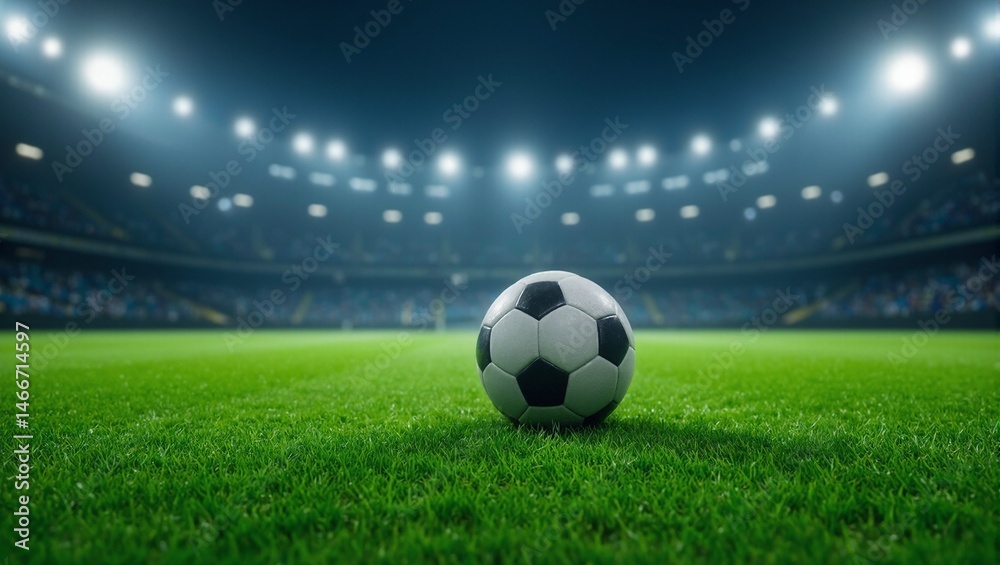 Naklejka premium Football on grass in stadium lights