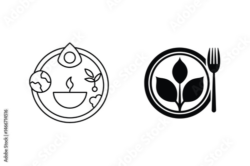 Symbolic vector illustrations representing vegetarian food diet and sustainable environment