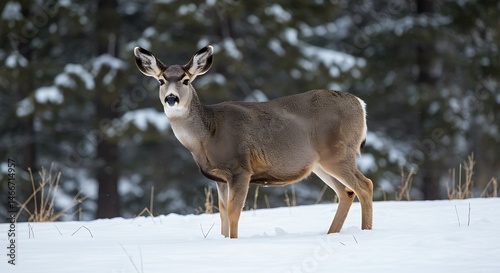 Wallpaper Mural Deer Standing Alert in Winter Snow Near Forest Torontodigital.ca