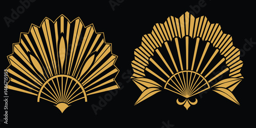 Art Deco Folding Fans in Gold and Black vector