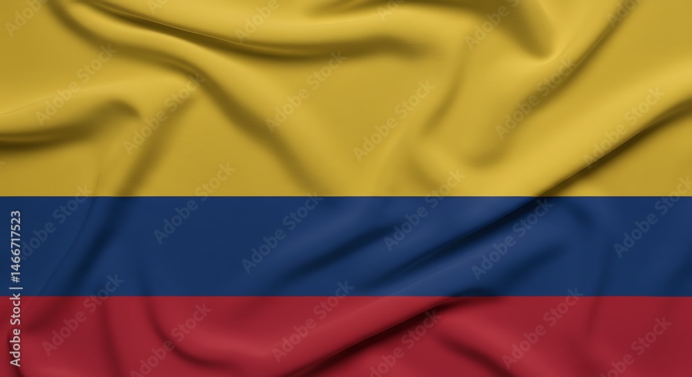 Naklejka premium Fabric with Horizontal Yellow Blue Red Stripes Rippling