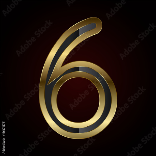 A luxurious number Six is crafted with a rich gold outline and sleek black interior, radiating elegance and high-end design of vector, illustration