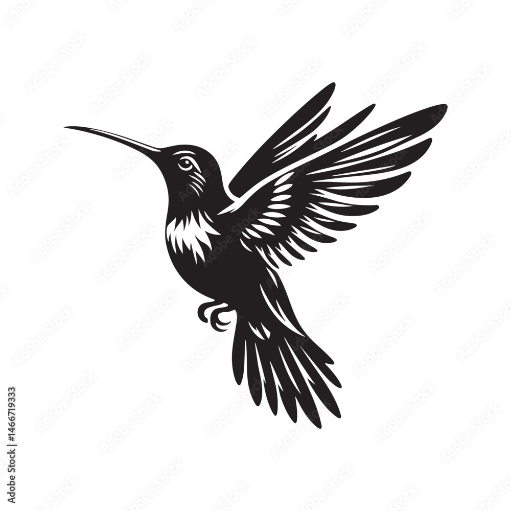 Fototapeta premium Hummingbird Vector Silhouette, Elegant Avian Design, Delicate Wings in Motion, Nature-Inspired Bird Art, Tiny Bird Illustration, Flying Jewel.
