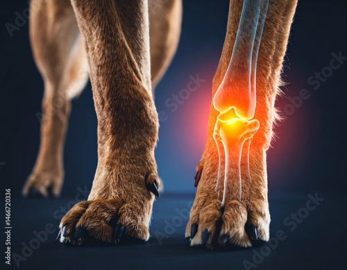 3d style, Dog leg join pain orange spot, x-ray bone