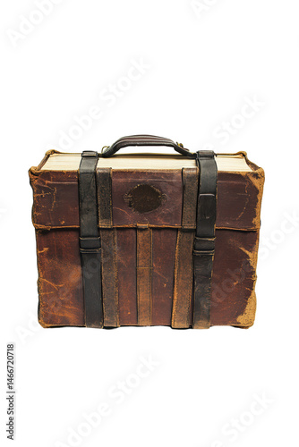 Isolated Old Leather Suitcase with Straps