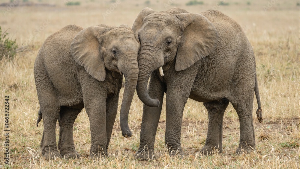 Fototapeta premium Affectionate elephant calf and mother