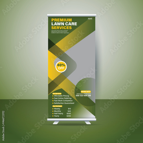 Premium  Lawn Care Services Social Media Roll Up Banner Template.