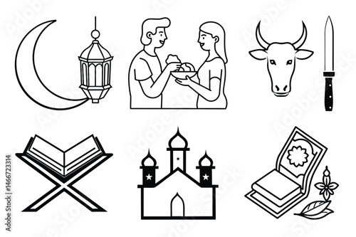 Islamic festival line vector for Eid ul Adha with minimal sacrificial animal art