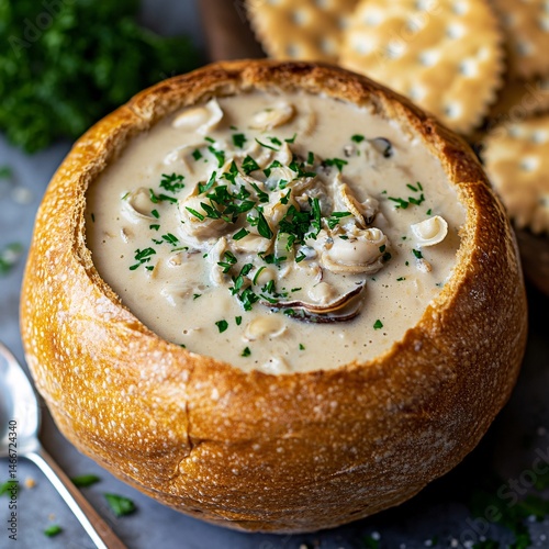 Savory Clam Chowder in a Bread Boule photo