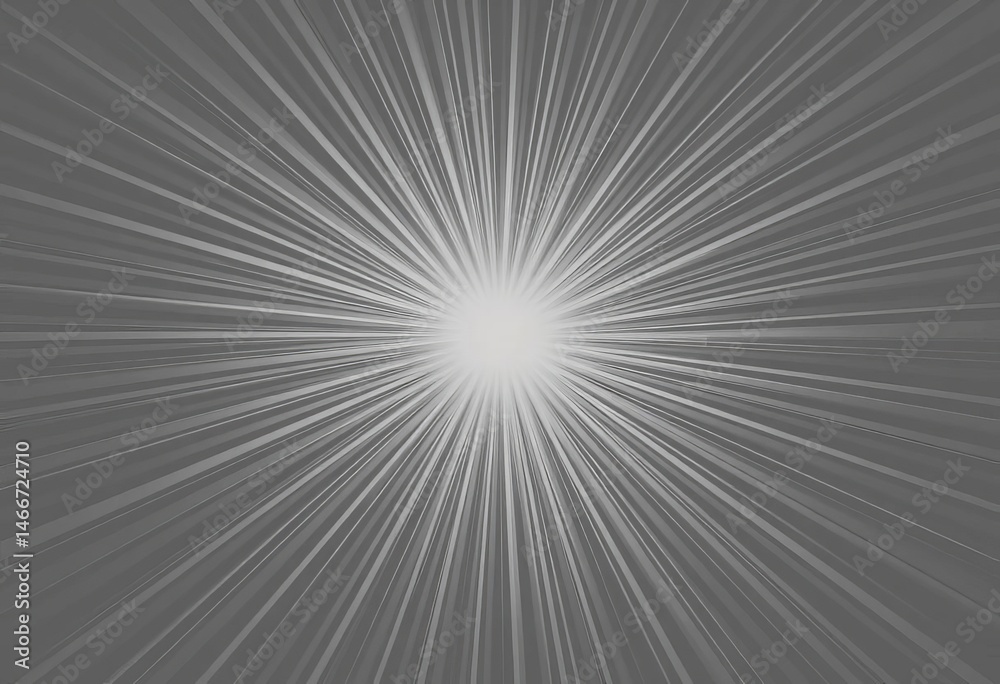 Fototapeta premium Abstract grey sunburst rays background with central copy space, elegant, illustration