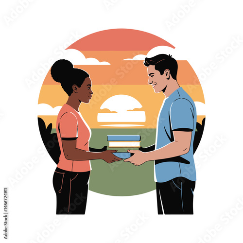 Sunset Exchange Sharing Books and Moments