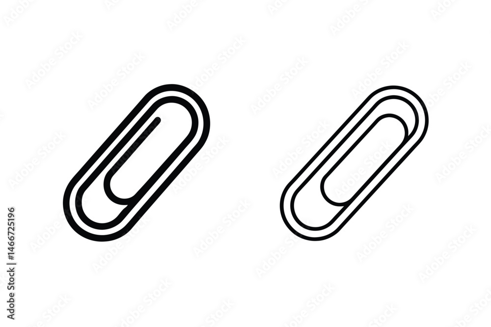 Two black and white paperclip outlines on a white background isolated design element Two black and white paperclip outlines on a white background isolated design element