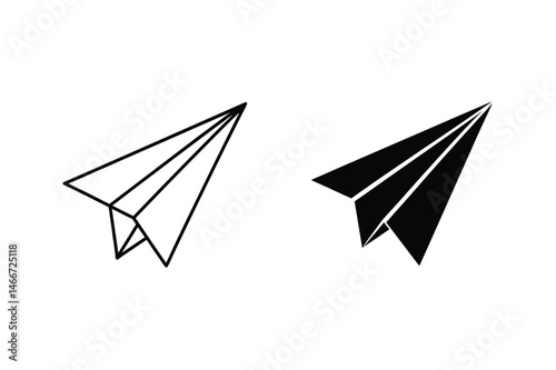 Two black and white paper airplane designs representing flight and communication concepts
