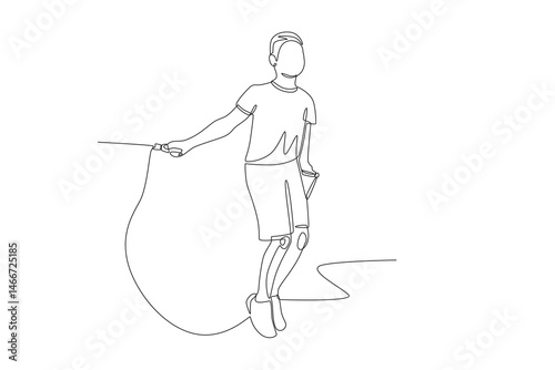 Boys playing jump rope. Kid jumps rope concept one-line drawing