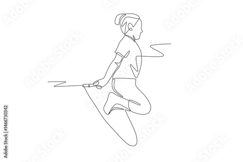 Girls play jumping rope. Kid jumps rope concept one-line drawing