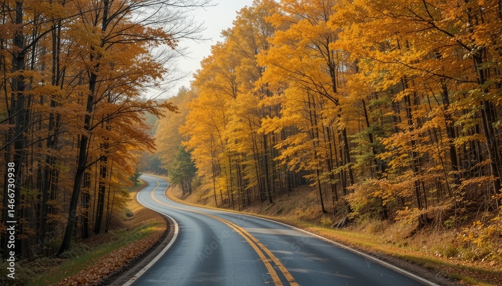 Obraz premium Autumnal Road Through Golden Forest