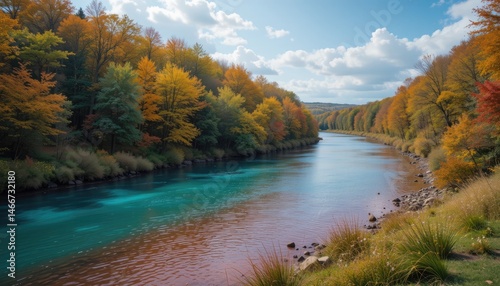 Autumnal River Serenity: A Vivid Tapestry of Fall Colors
