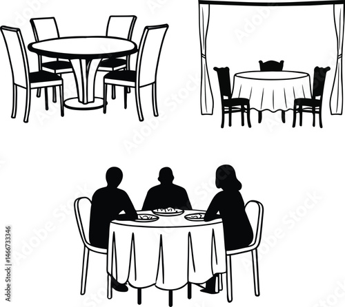 Romantic Dining Scenes Gazebo Restaurant Table and Dinner Silhouettes