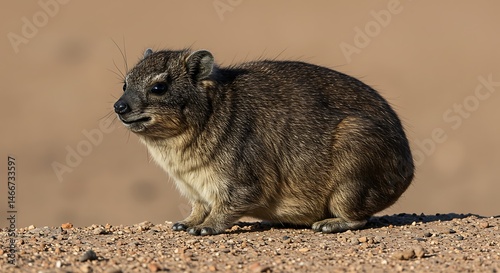 Rock Hyrax Resting on Ground in Natural Habitat
