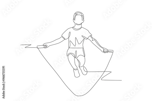 Boys playing jump rope. Kid jumps rope concept one-line drawing