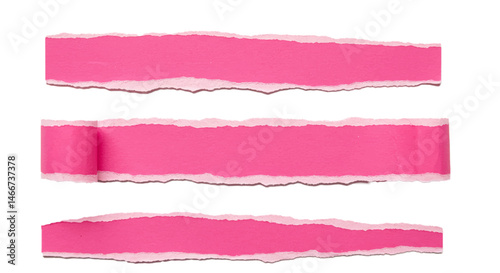 pink ripped paper torn edges strips isolated on white	
