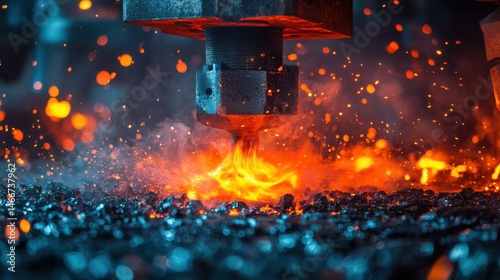 Macro shot of plastic injection process with glowing molten polymer filling mold cavity under hydraulic pressure