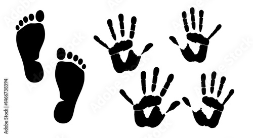Footprint and Handprint Impressions: Silhouetted footprints and handprints, a tactile exploration, elegantly arranged against the expanse, revealing a tale of human journey and presence. 