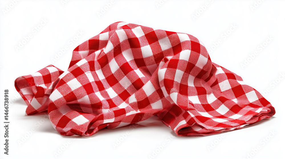 A red and white checkered cloth is laying on a white background A red and white checkered cloth is laying on a white background
