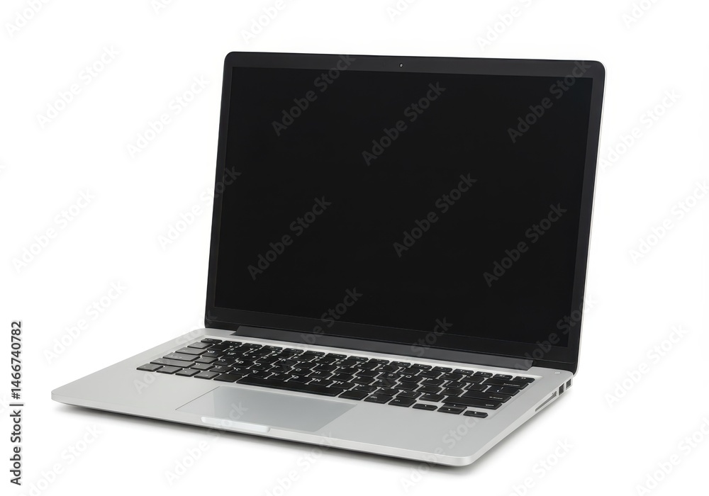 Open laptop with blank screen on a white background for technology concepts Open laptop with blank screen on a white background for technology concepts