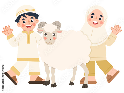 Illustration of children celebrating Eid al-Adha