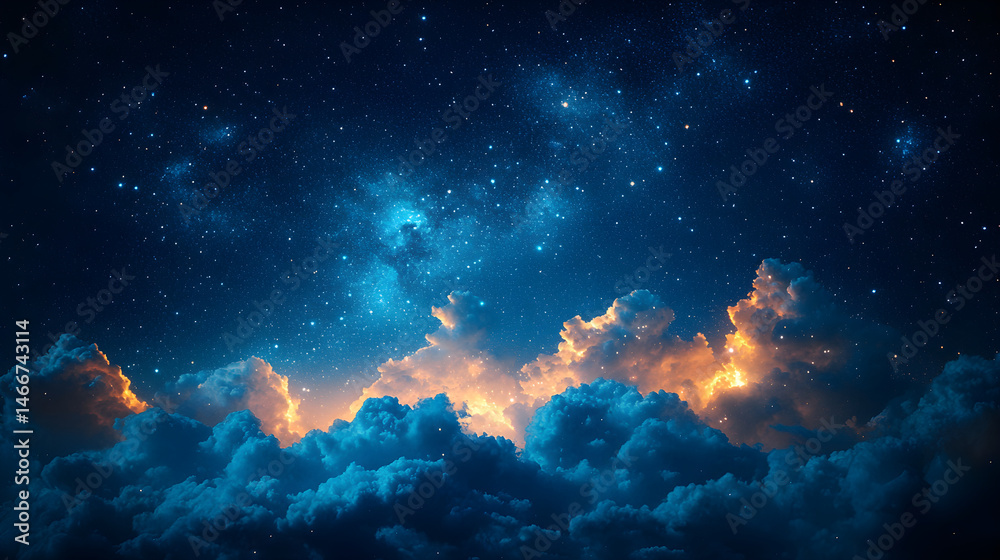 Obraz premium Constellation of glowing stars floating above a cloudy night sky