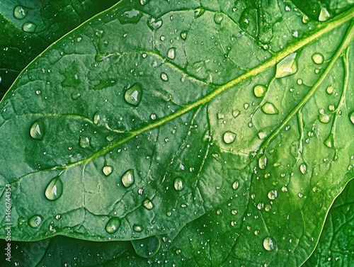 Water droplets on a green leaf