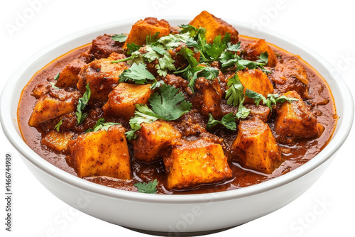 A vibrant bowl of paneer tikka masala garnished with fresh cilantro