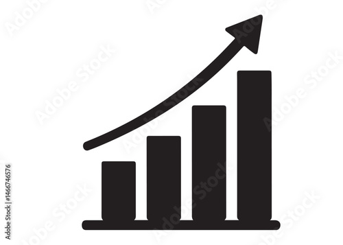 Growth bar chart logo silhouette vector, bar graph logo icon silhouette vector, business growth bar logo vector illustration, black silhouette growth bar logo silhouette vector on white background