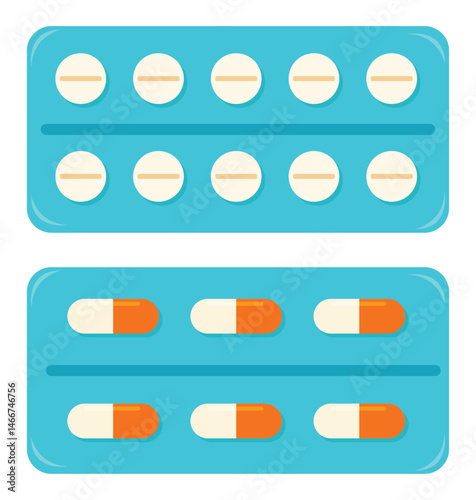 Set of icon vector pills and capsules isolated on white background.