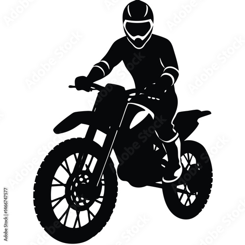 Dirt Bike Jumping Silhouette Vector Featuring Off-Road Rider Performing Extreme Stunt in Mid-Air