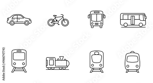 Transportation Icons: A minimalist collection of transportation icons, providing a clean, informative visual guide to various modes of transport, perfect for digital design and infographics.