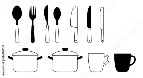 Kitchen Essentials: A collection of essential kitchen tools and utensils is artfully displayed, highlighting both minimalist design and practical functionality for everyday use.