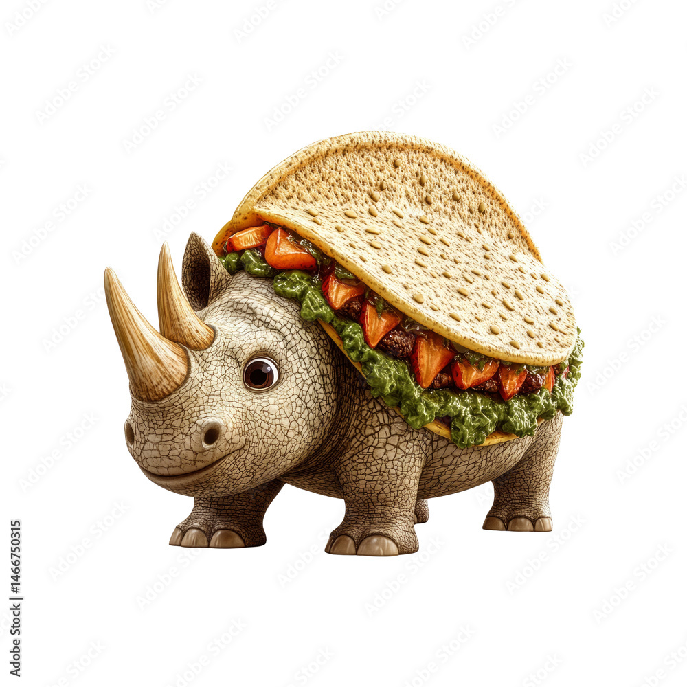 Fototapeta premium Adorable Rhino with Giant Taco Shell