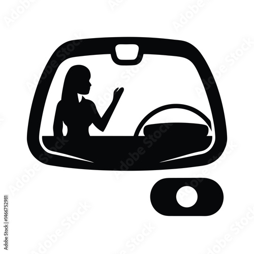 Woman Adjusting Rearview Mirror in Car Icon